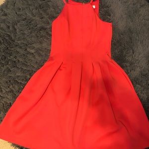 Lovely, pleated lined coral red/ pink Calvin dress